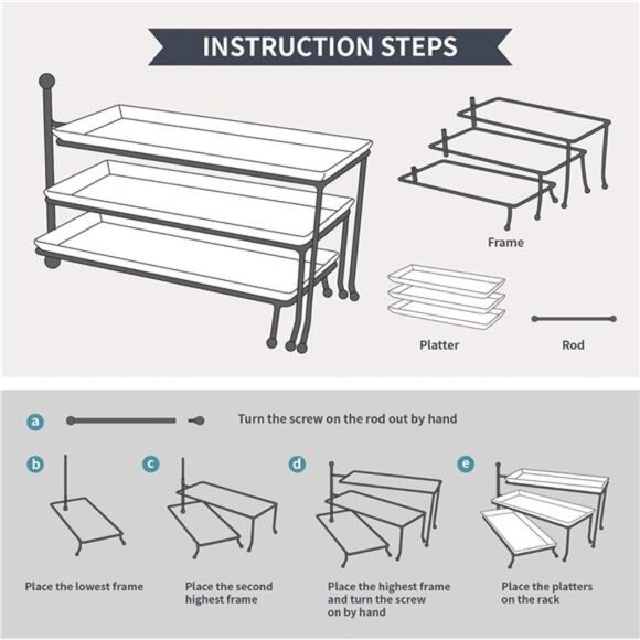 3Tiered Serving Stand,Foldable Rectangular Food DisplayStand with WhitePorcelain - Picture 3 of 7